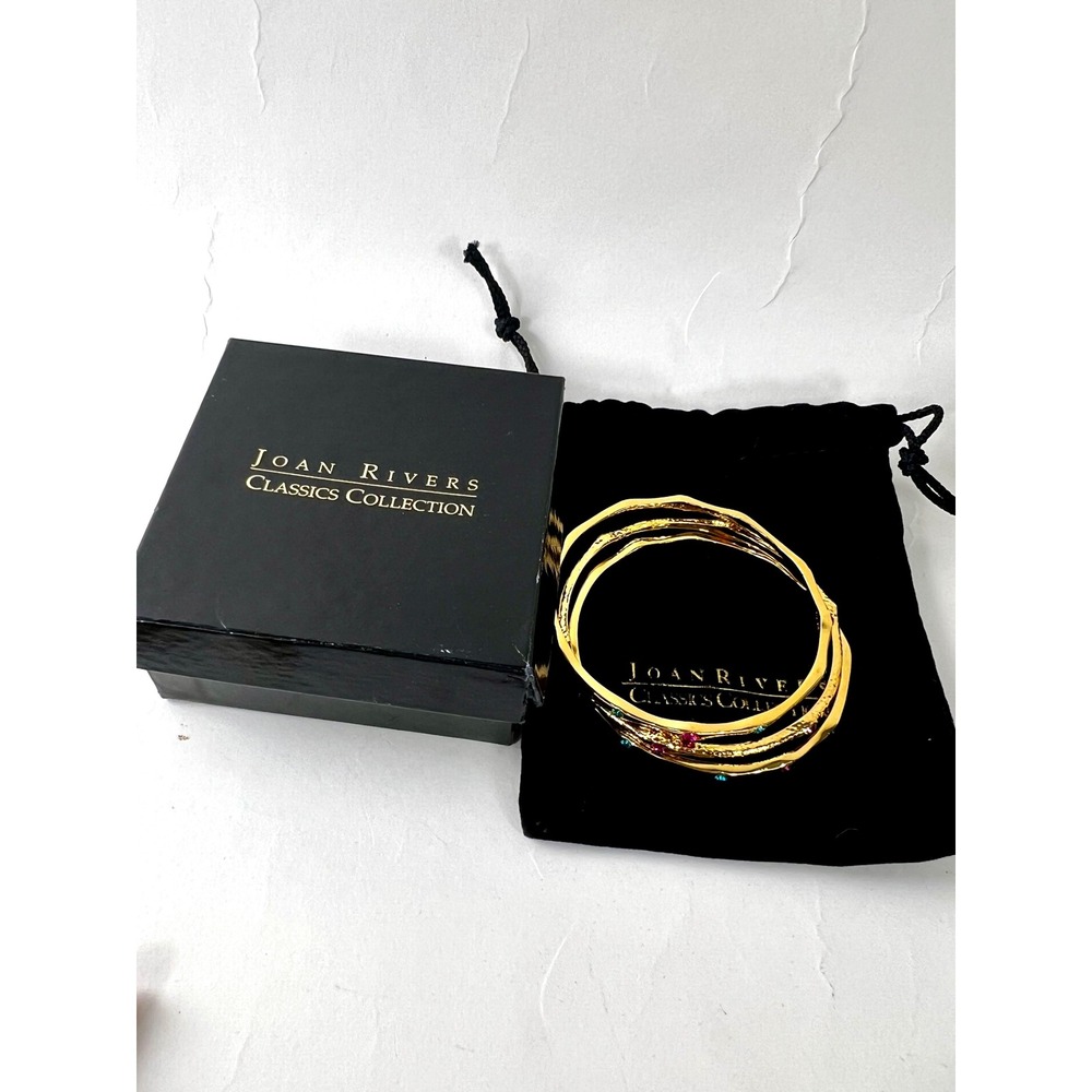 Joan Rivers Rhinestone Bangle Bracelet Set 3 Piece Multi Color Stackable Jewelry - Picture 10 of 11